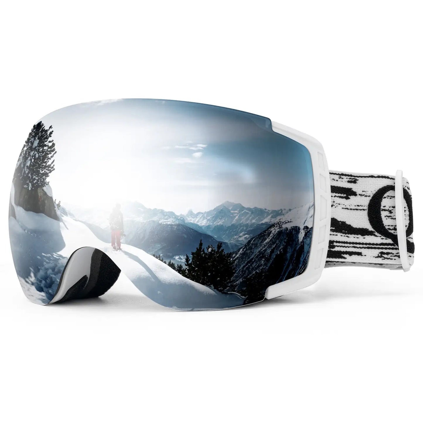 skibrille mit weissem rahmen spiegellinse bergspiegelung