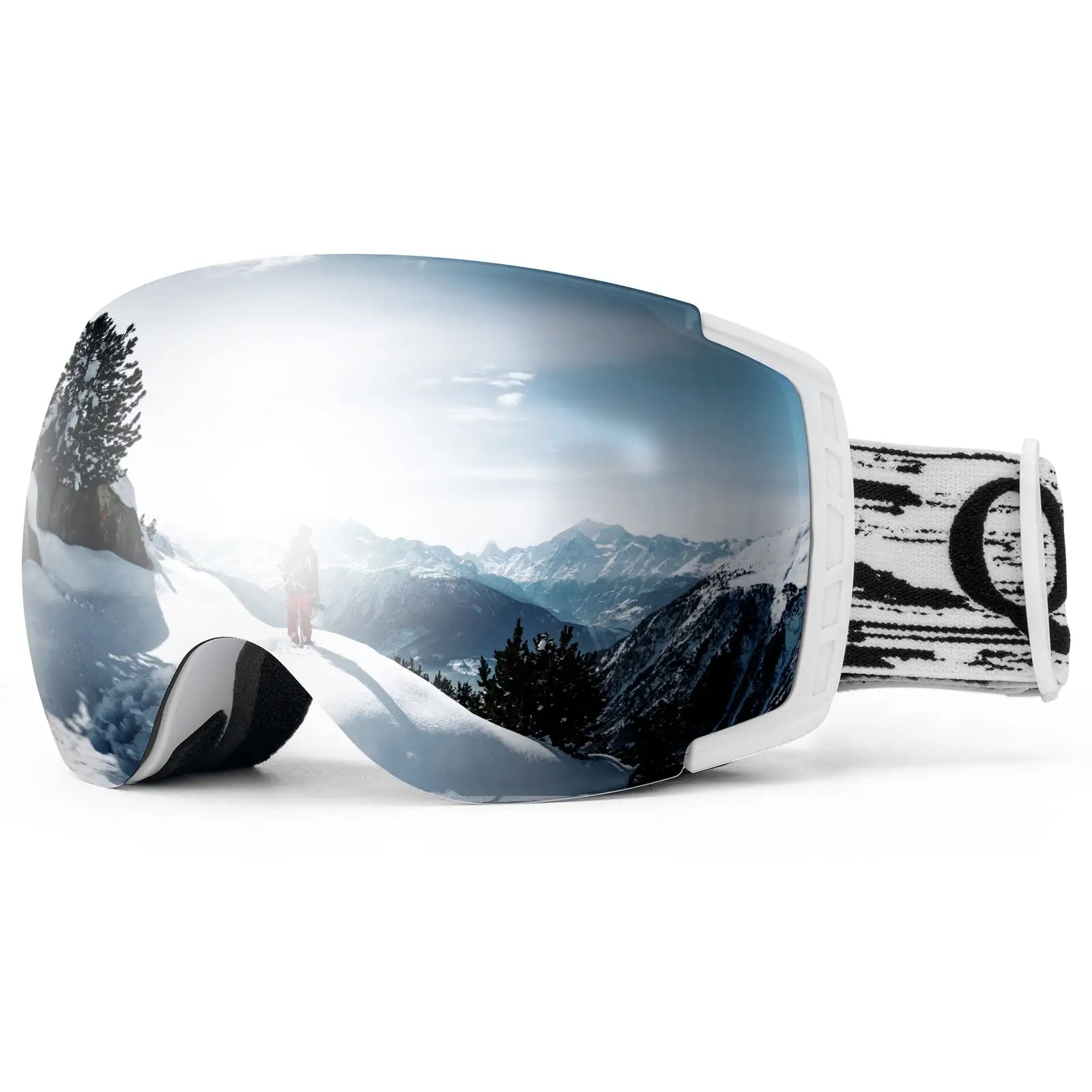 skibrille mit weissem rahmen spiegellinse bergspiegelung
