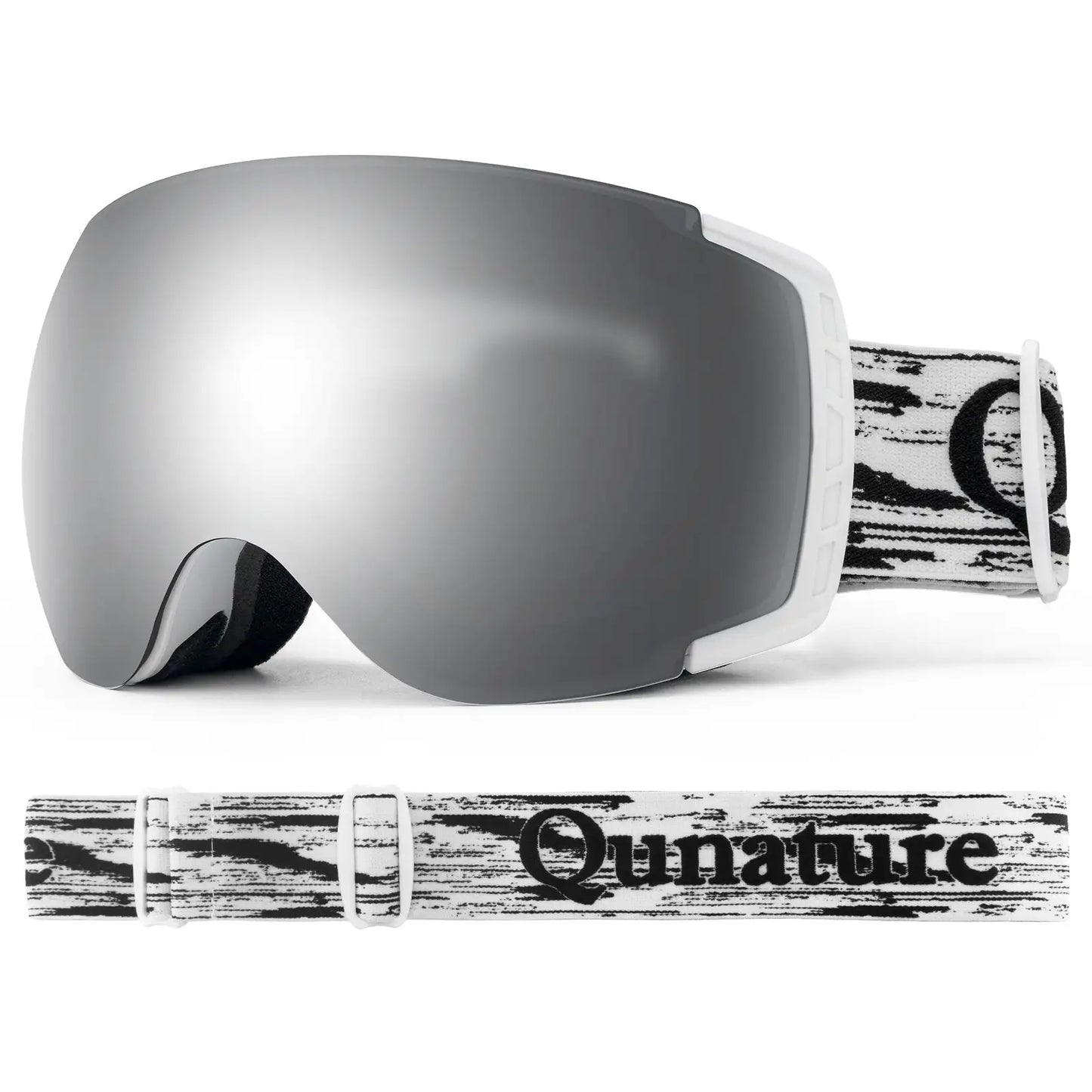 skibrille weisser rahmen silberspiegel und verstellbarem gurt