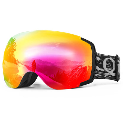 skibrille mit schwarzem rahmen und farbiger spiegelung