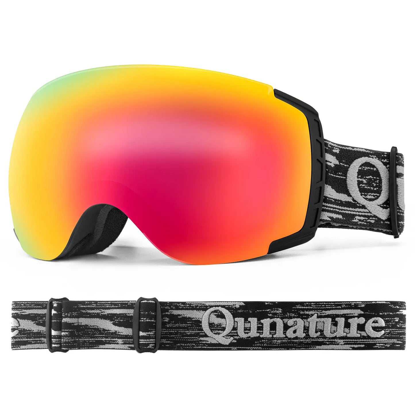 skibrille schwarzer rahmen regenbogenlinse mit gurt