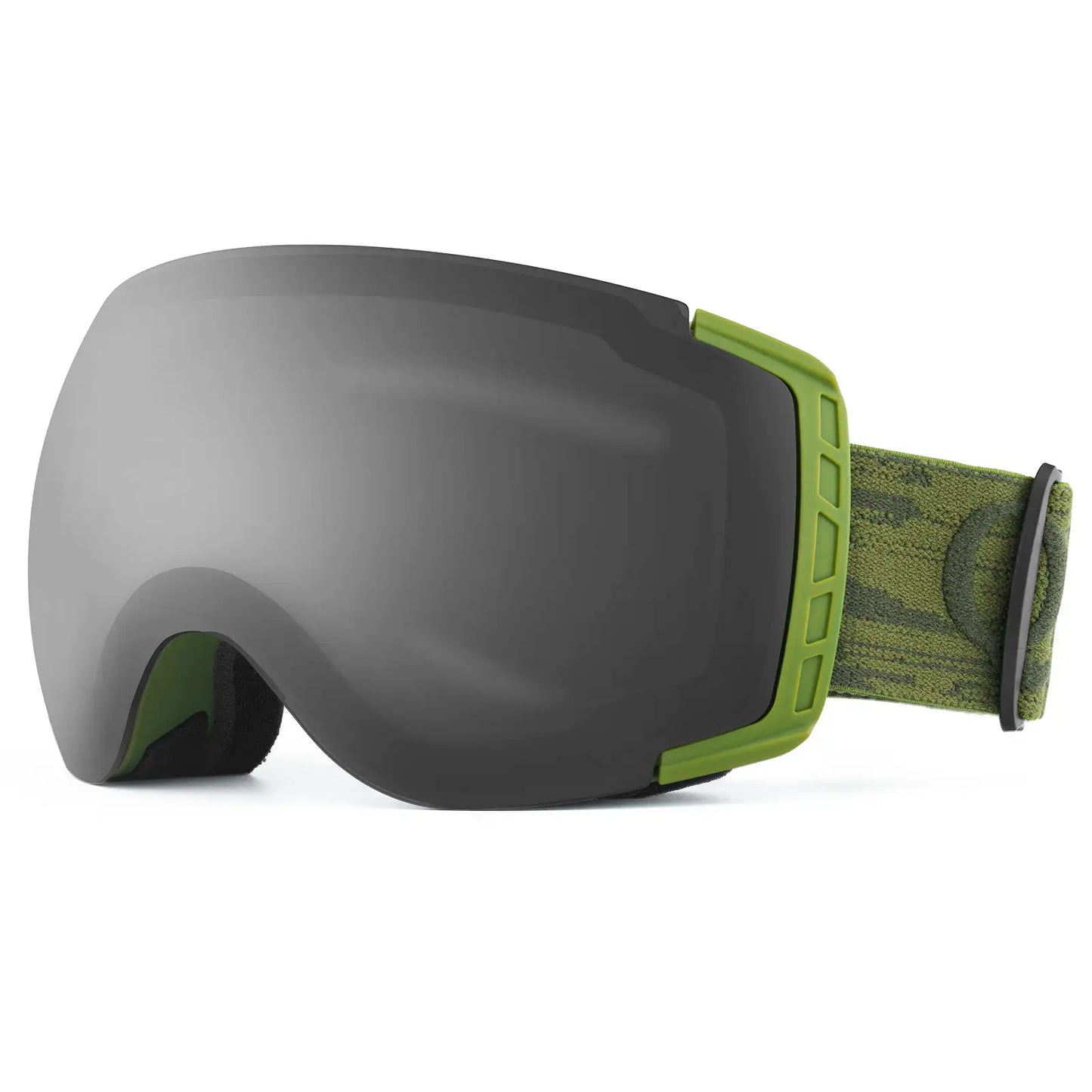 skibrille olivgrün mit dunkelspiegel und textur