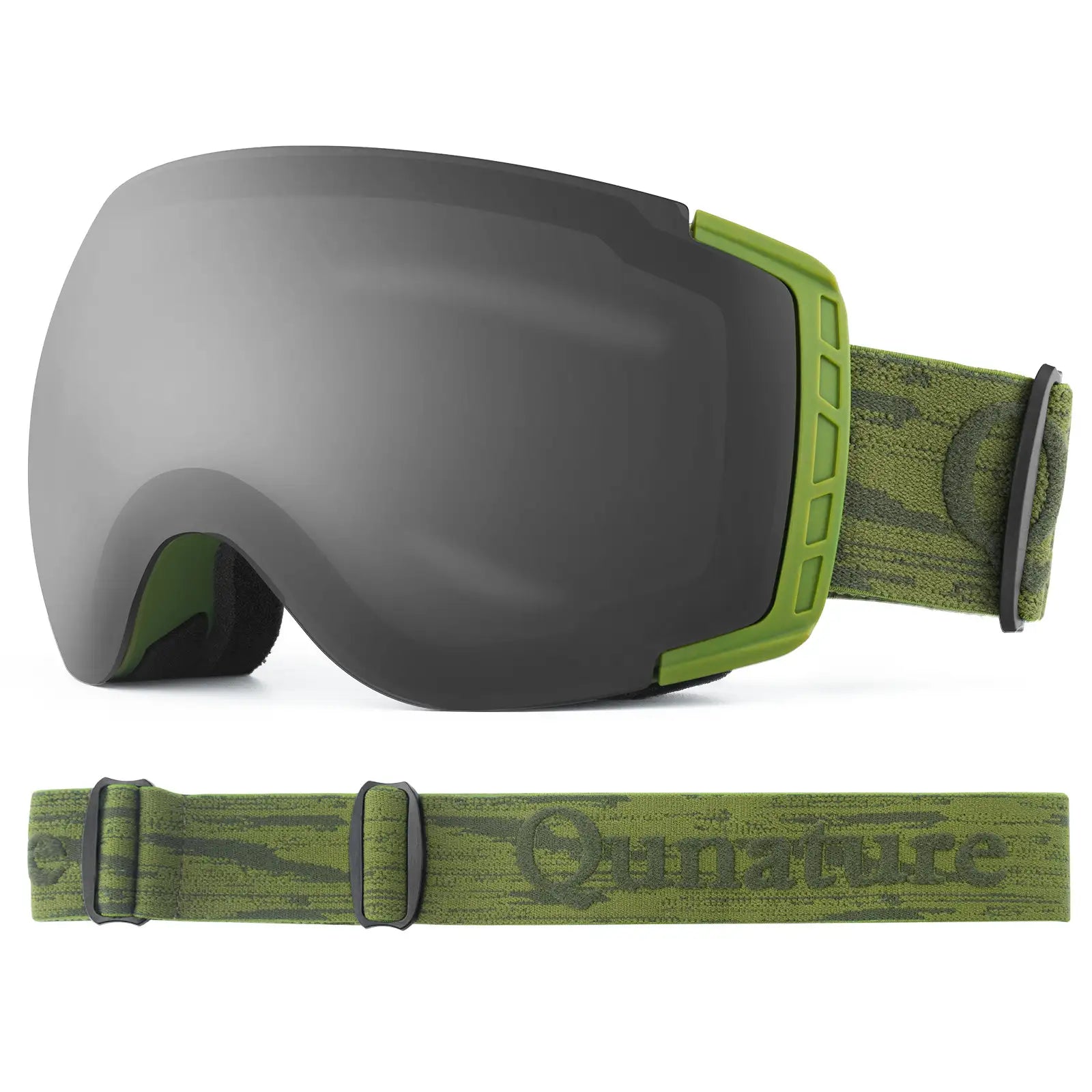 skibrille olivgrüner rahmen dunkelspiegel linse