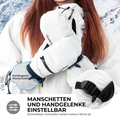 einstellbare manschetten bei weissen skihandschuhen