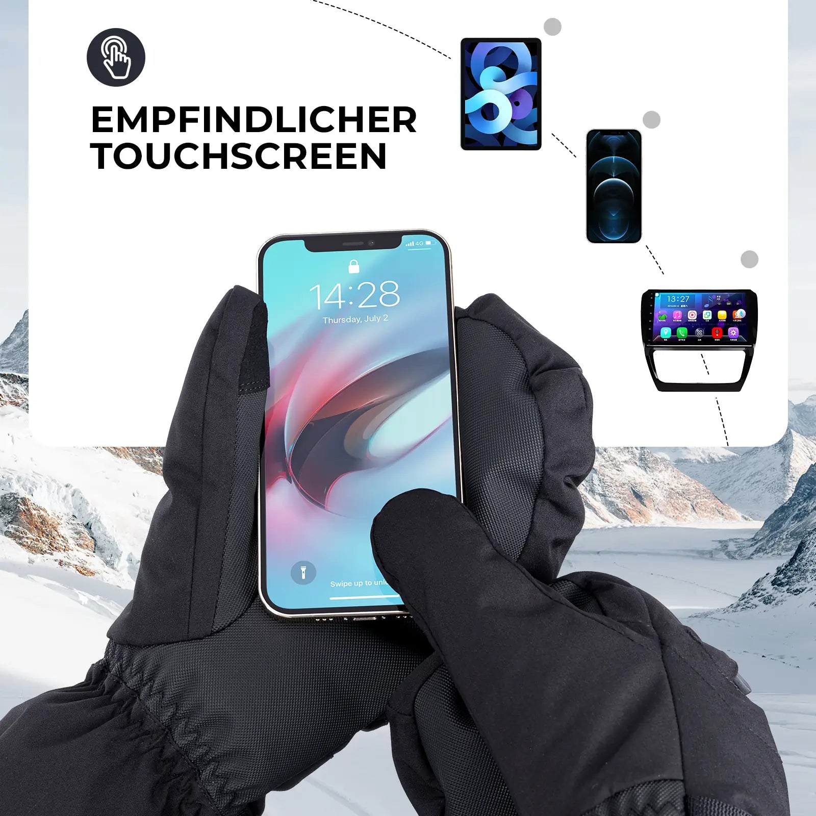 touchscreen-funktion bei schwarzen skihandschuhen