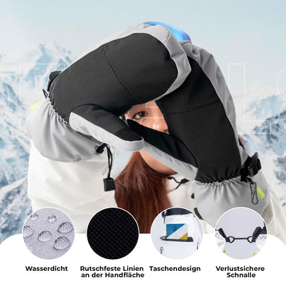 funktionsdetails grauer skihandschuhe