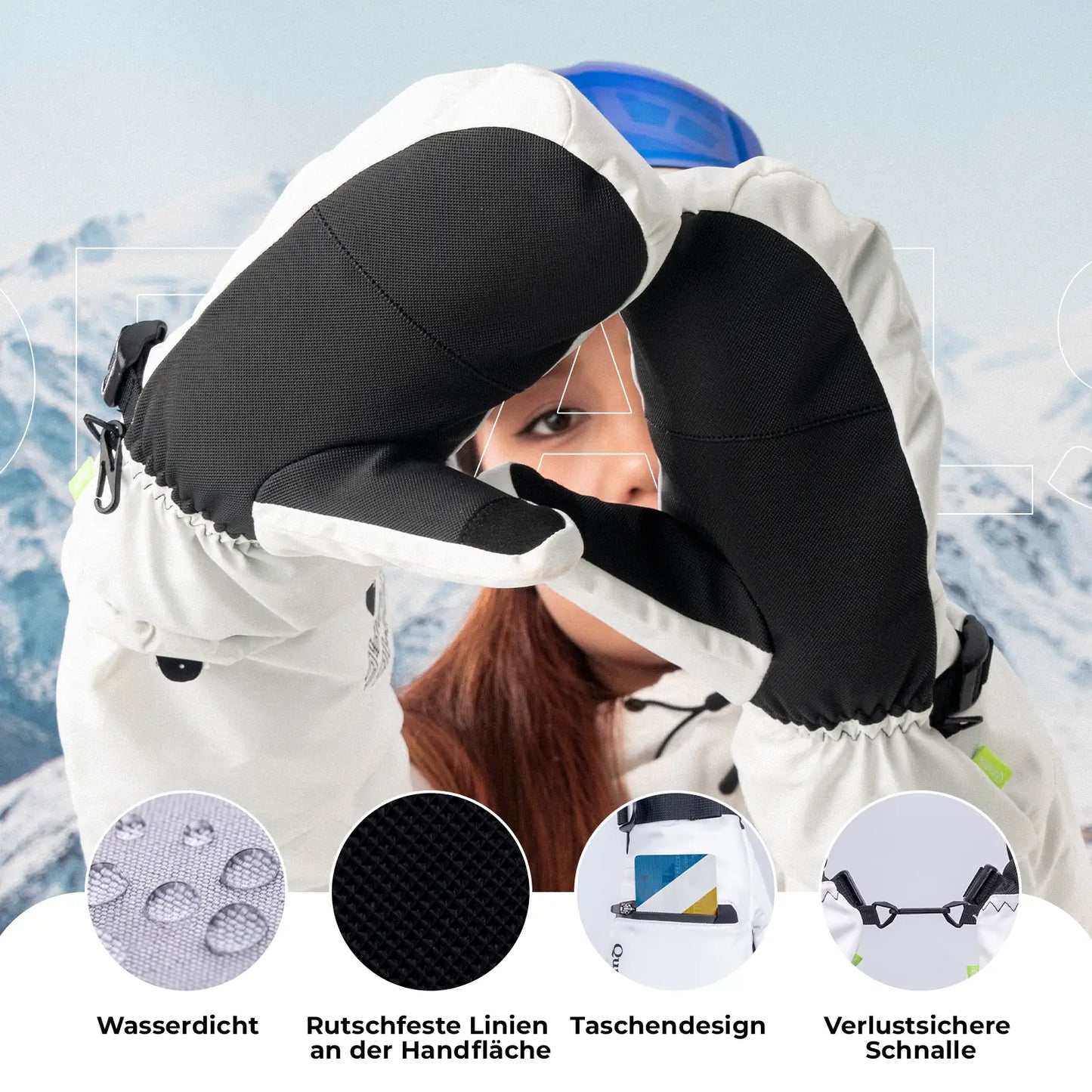 funktionsdetails weisser skihandschuhe