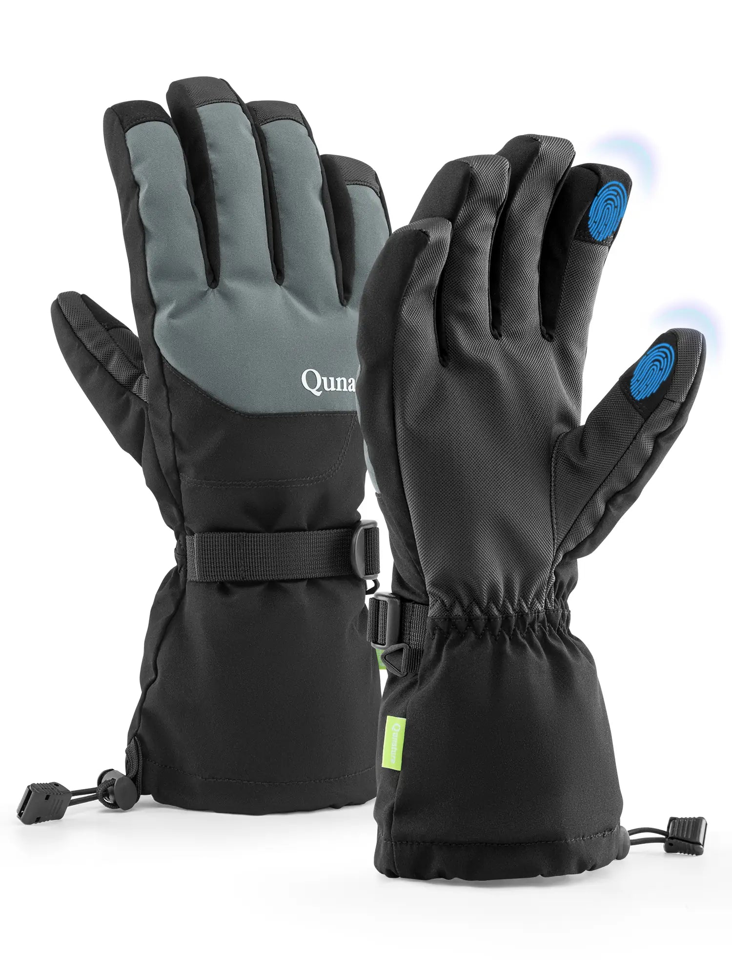 grau-schwarze skihandschuhe mit touchscreen-funktion