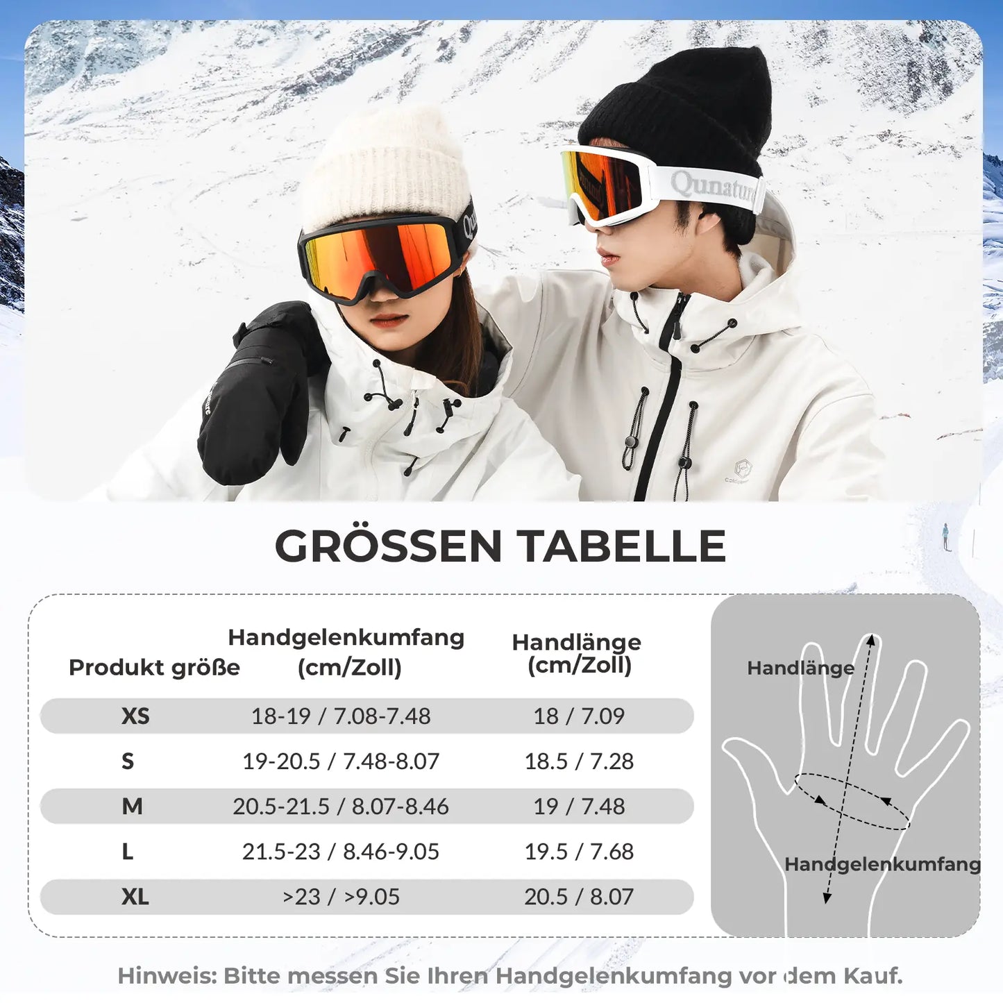 groessentabelle fuer skihandschuhe