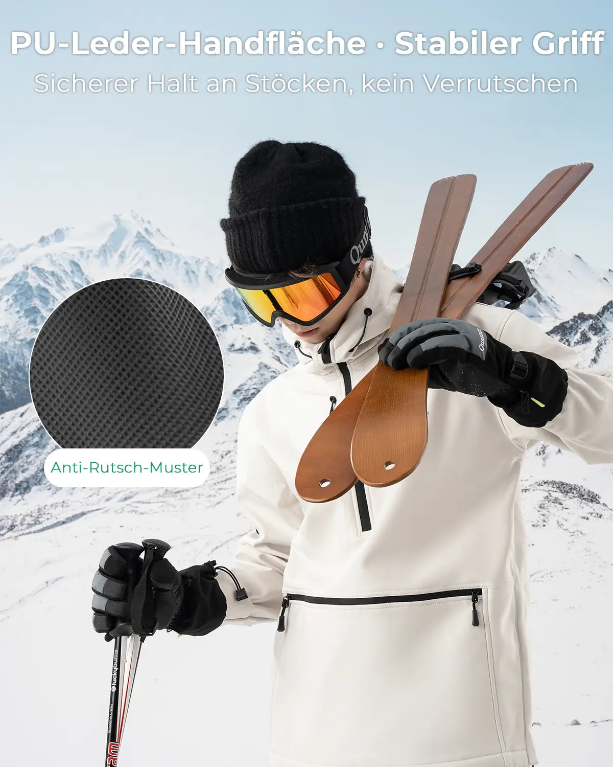 skihandschuhe mit pu-leder-handfläche und rutschfestem muster