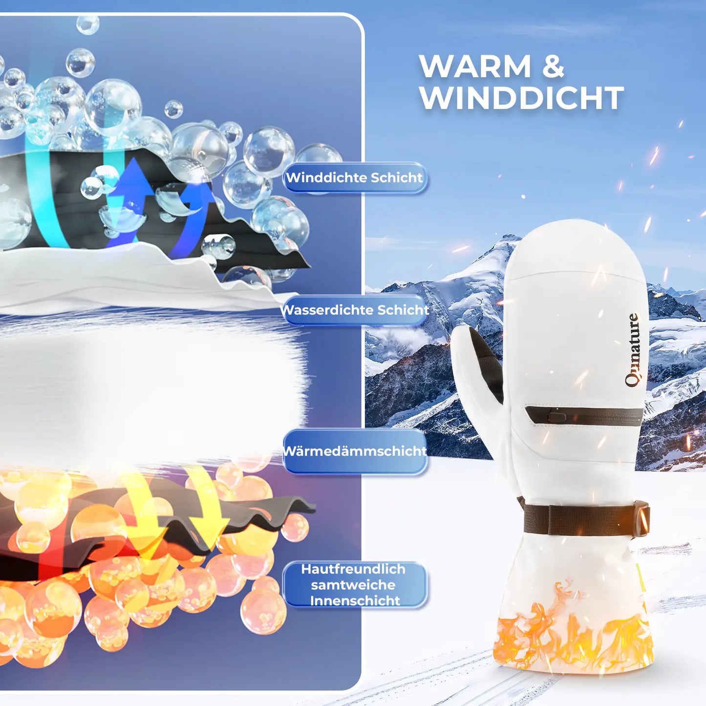 warm und winddicht weisse skihandschuhe
