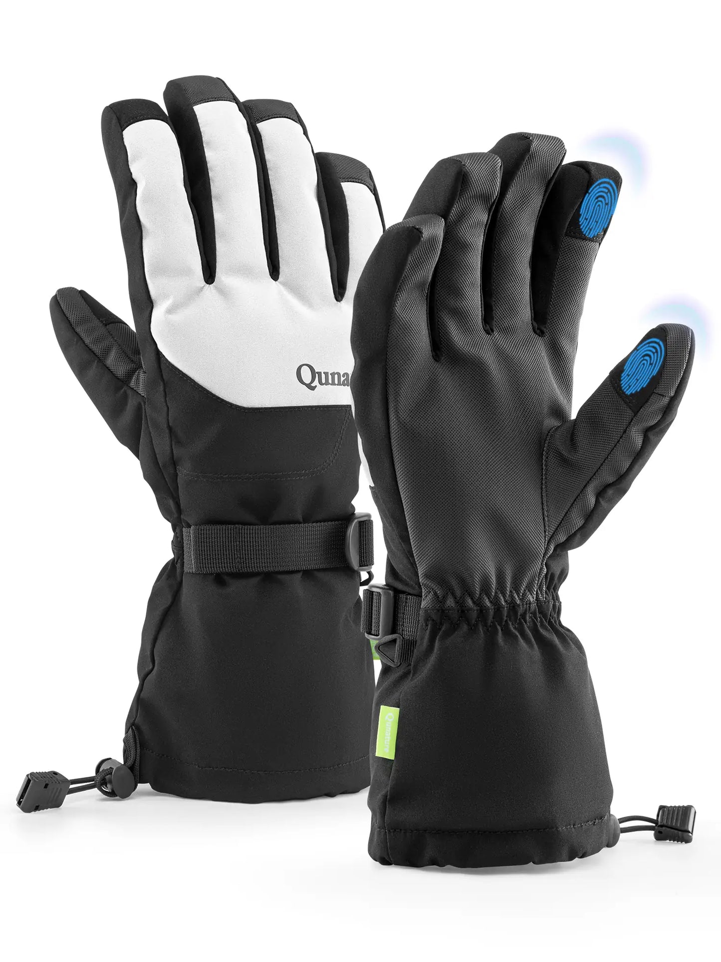 weiss-schwarze skihandschuhe mit touchscreen-funktion