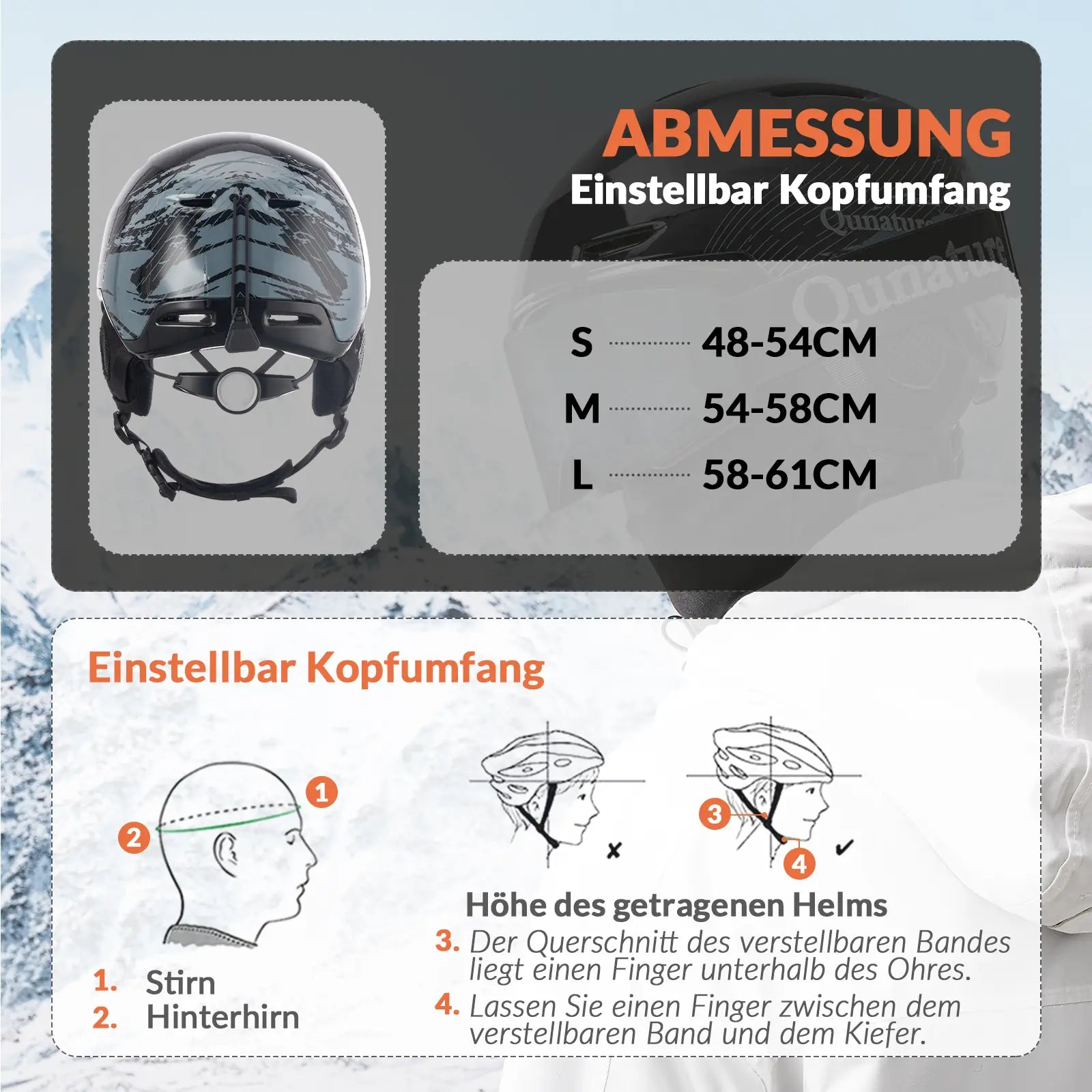 skihelm schwarz mit größenangabe und anleitung zum messen des kopfumfangs