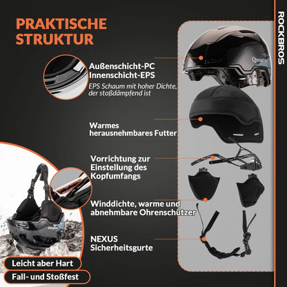 praktischer strukturaufbau des schwarzen skihelms