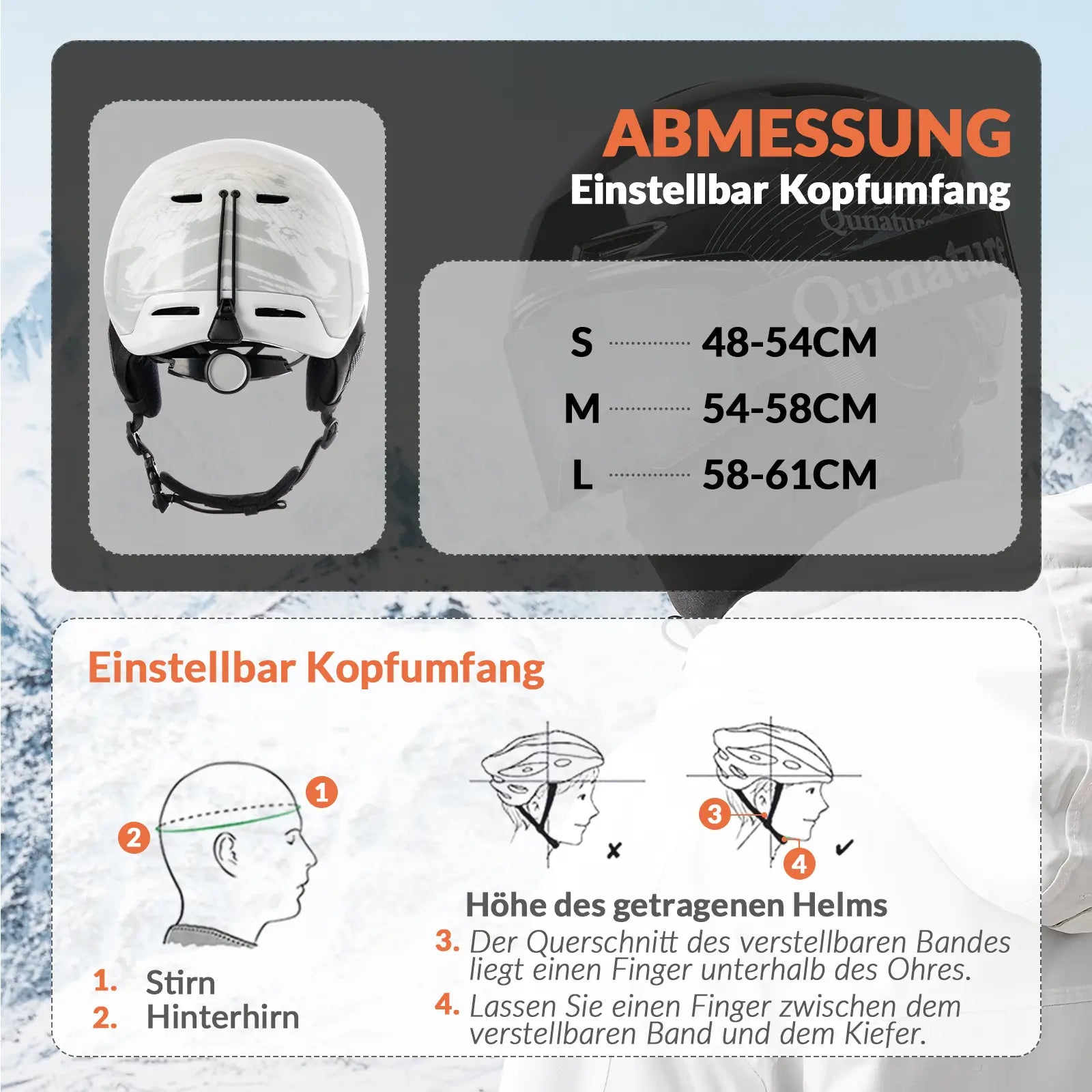 skihelm weiss mit größenangabe und anleitung zum messen des kopfumfangs