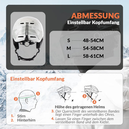 skihelm weiss mit größenangabe und anleitung zum messen des kopfumfangs