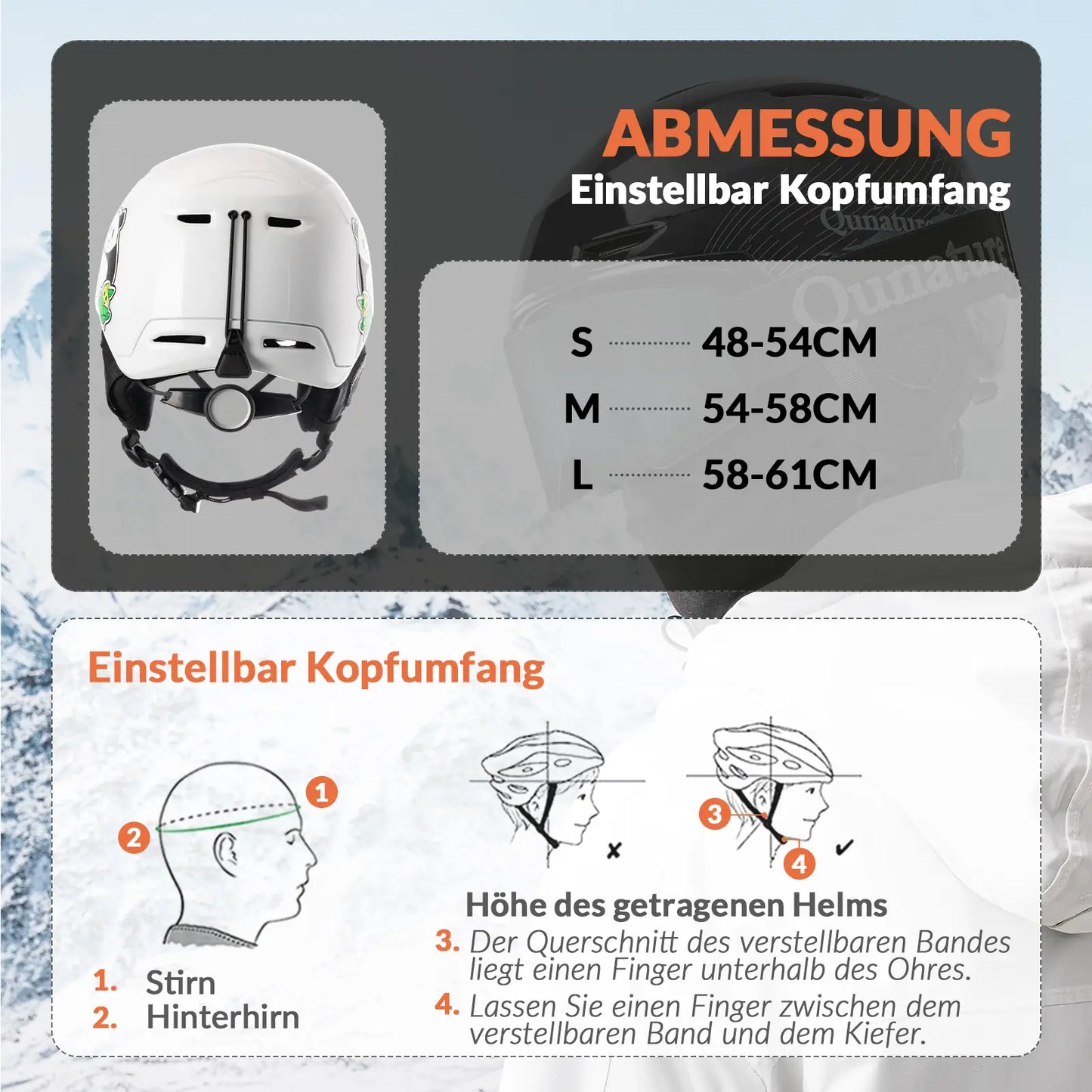 skihelm weiss mit pandamotiv und größenangabe zum kopfumfang