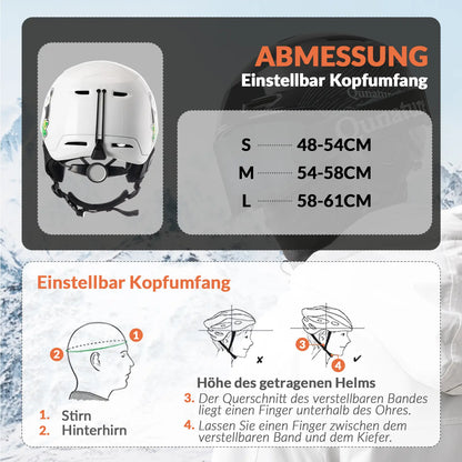 skihelm weiss mit pandamotiv und größenangabe zum kopfumfang