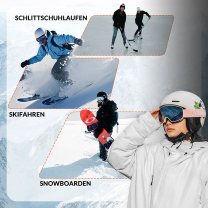 weisser skihelm mit pandamotiv für verschiedene wintersportarten