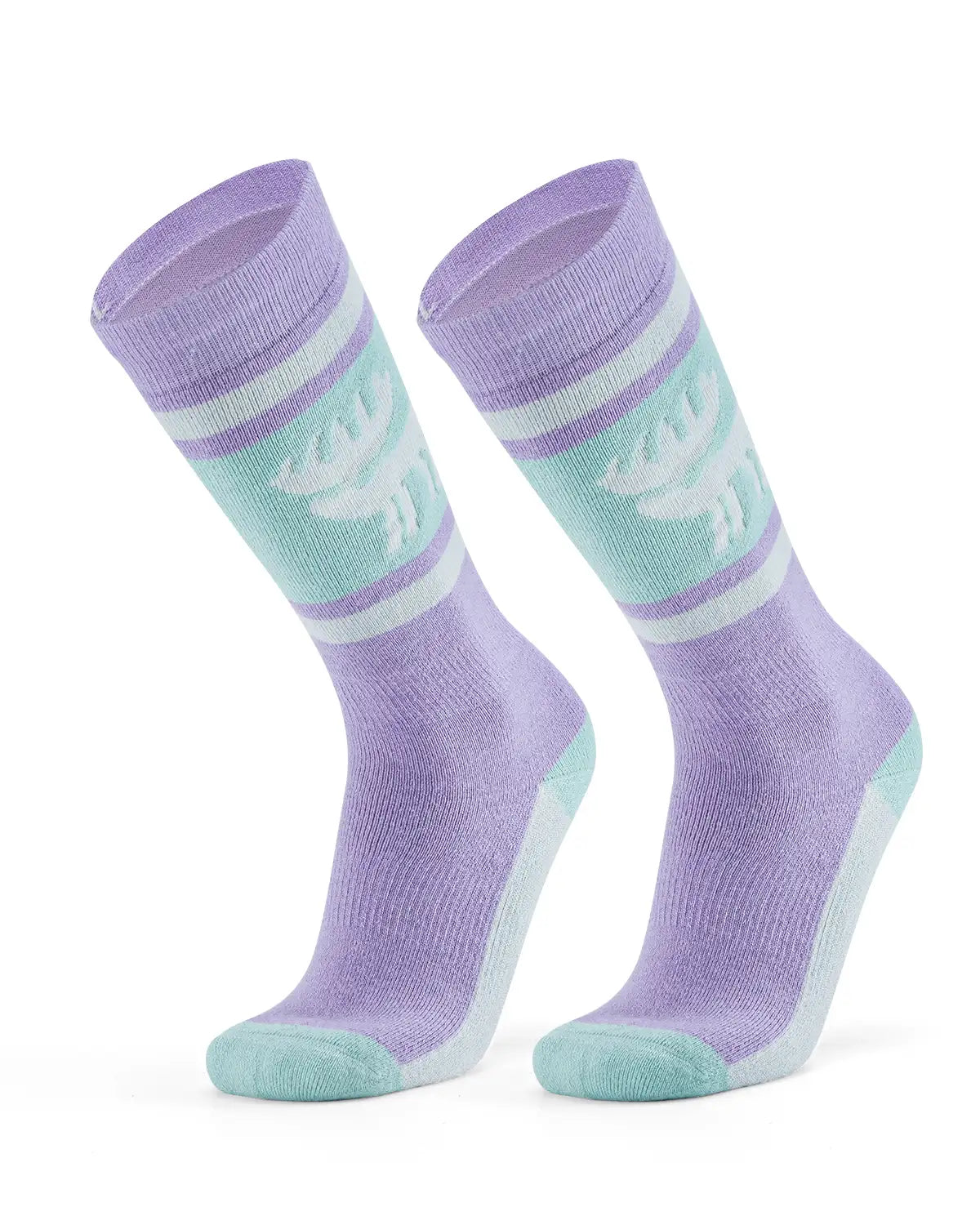 lila mint skisocken mit mooskopf logo