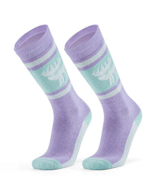 lila mint skisocken mit mooskopf logo