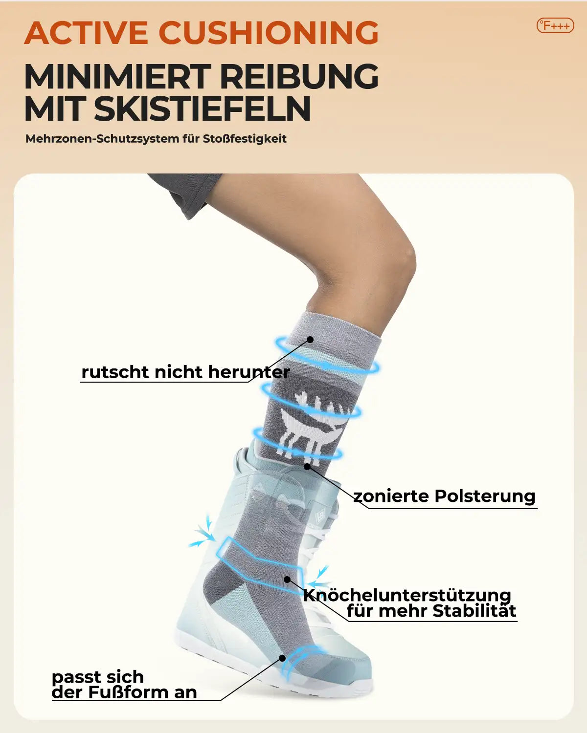 skisocken mit zonierter polsterung und stabilität