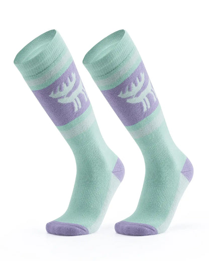 mint lila skisocken mit mooskopf design