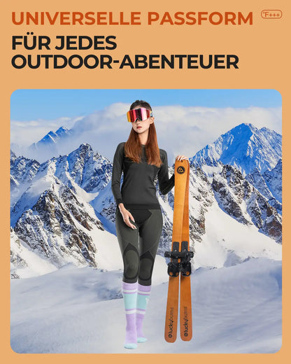 skisocken lila mint für skifahrer im schnee