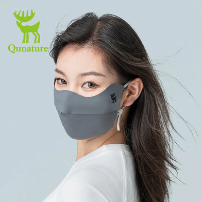 dunkelgraue sonnenschutz maske am gesicht