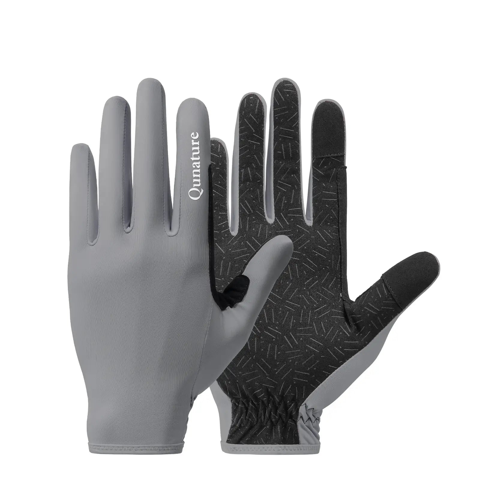 graue leichte uv-handschuhe, außen- und innenseite abgebildet
