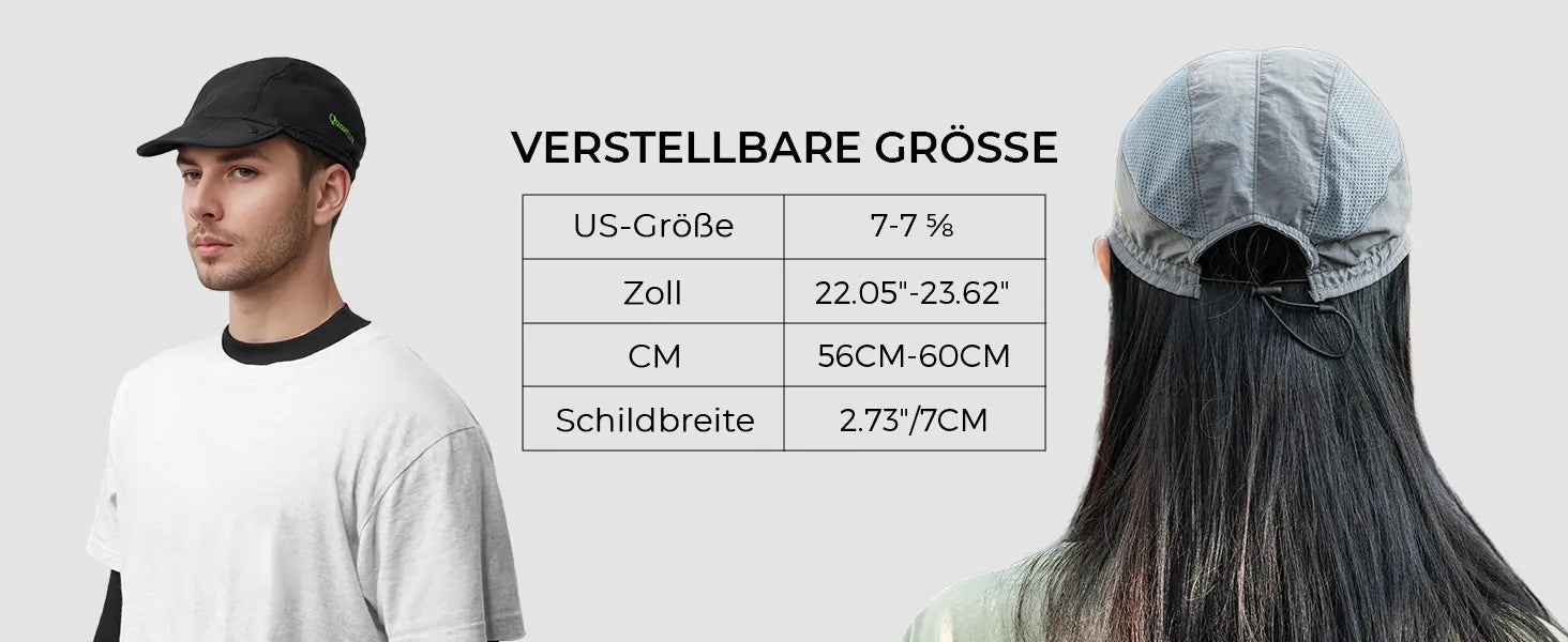 verstellbare groesse der sportkappe mit tabelle