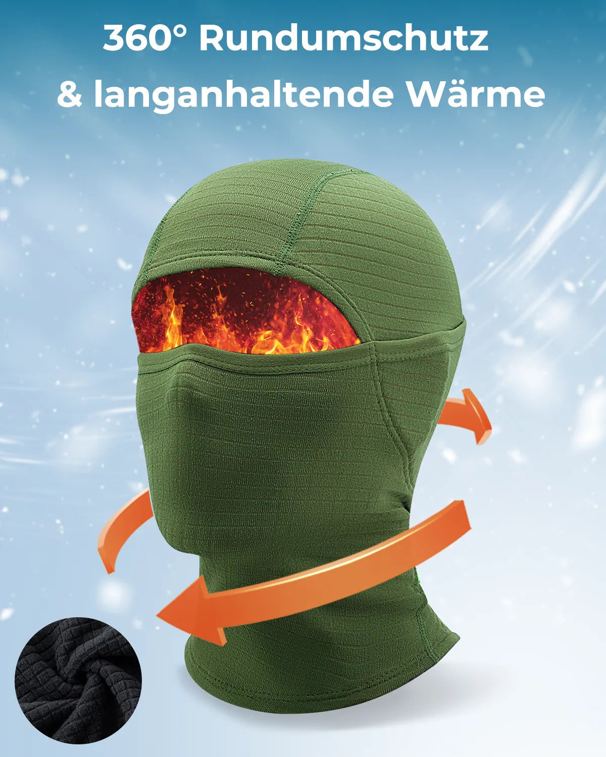 gruene funktionshaube mit fokus auf kaelteschutz und thermische isolierung.
