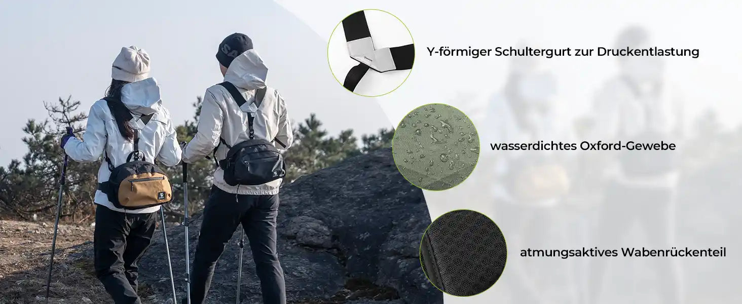 rucksack mit y-schultergurt, wasserdichtem oxford-gewebe und atmungsaktivem rueckenteil