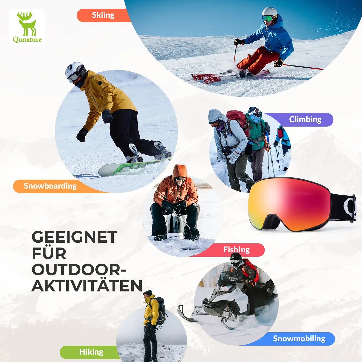 schwarze skibrille für verschiedene outdoor aktivitäten