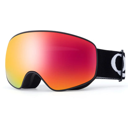schwarze skibrille mit rot-orange spiegelglas
