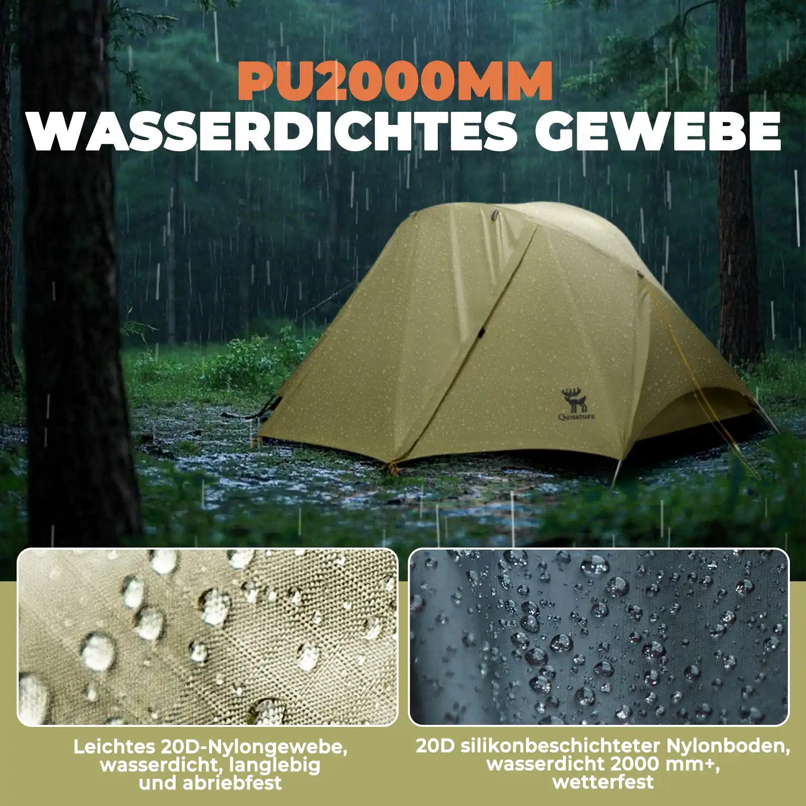 zelt mit 2000mm wasserdichtem gewebe und regentest