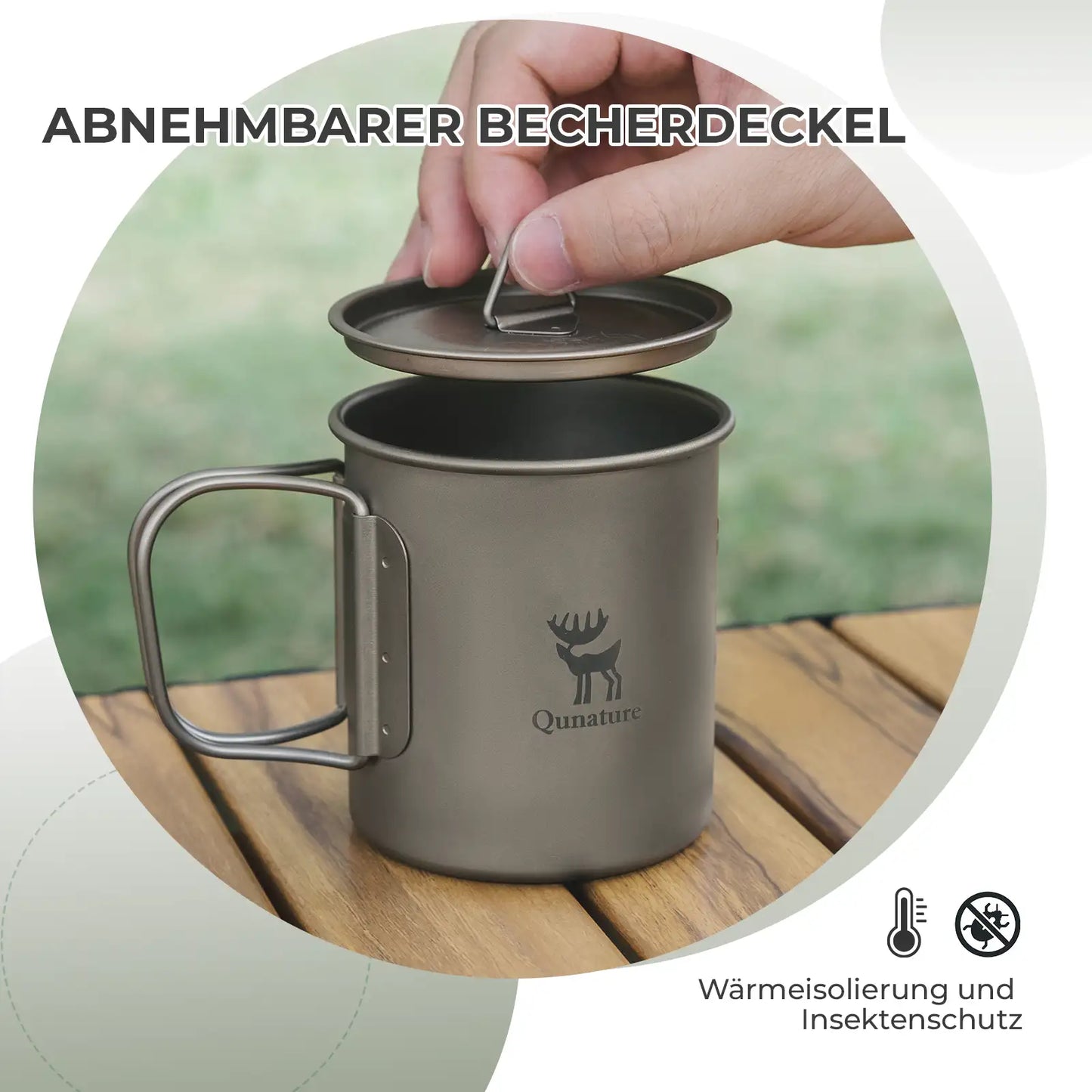 removable lid of titanium camping cup with heat preservation and insect prevention function