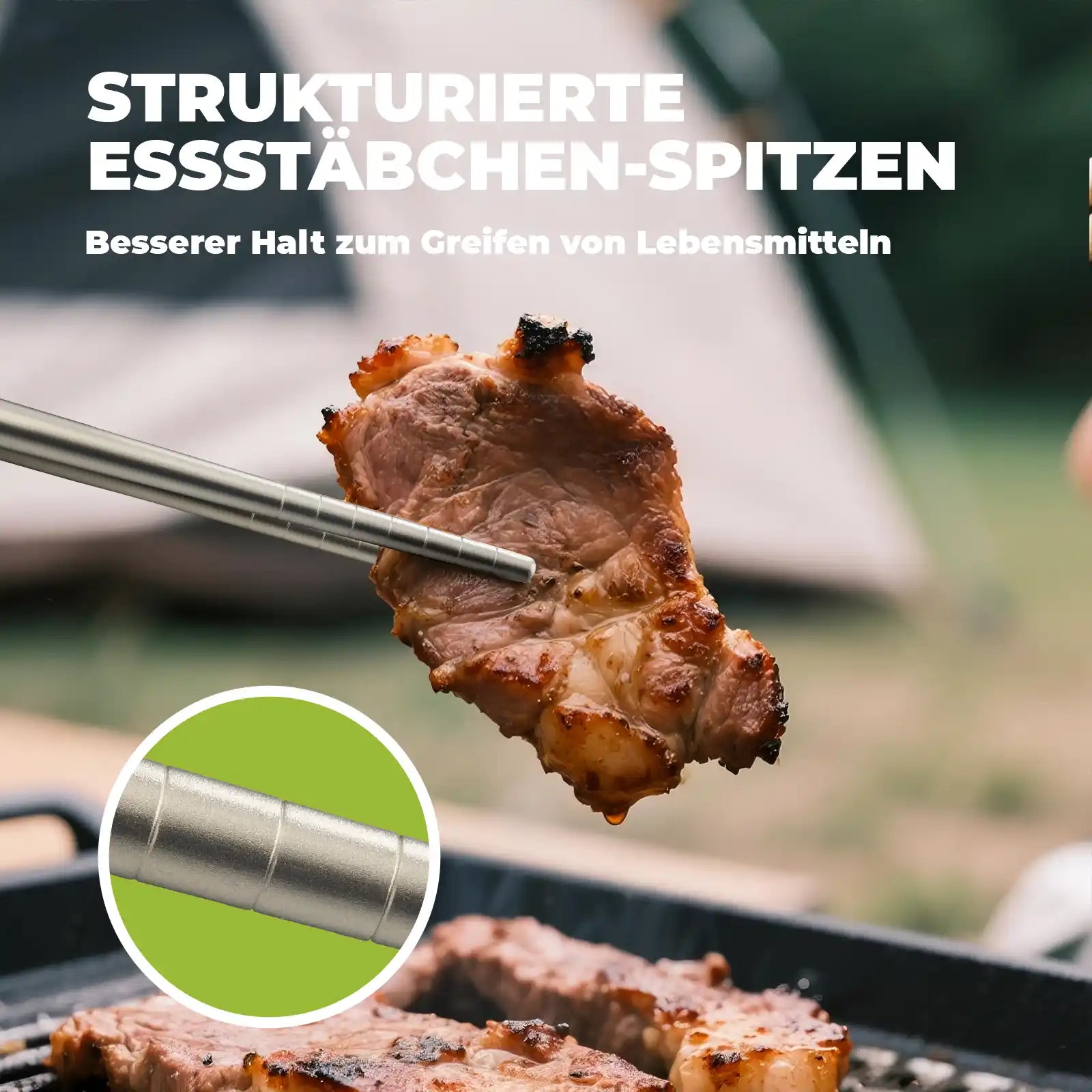 strukturierte essstäbchen-spitzen für besseren halt bei lebensmitteln