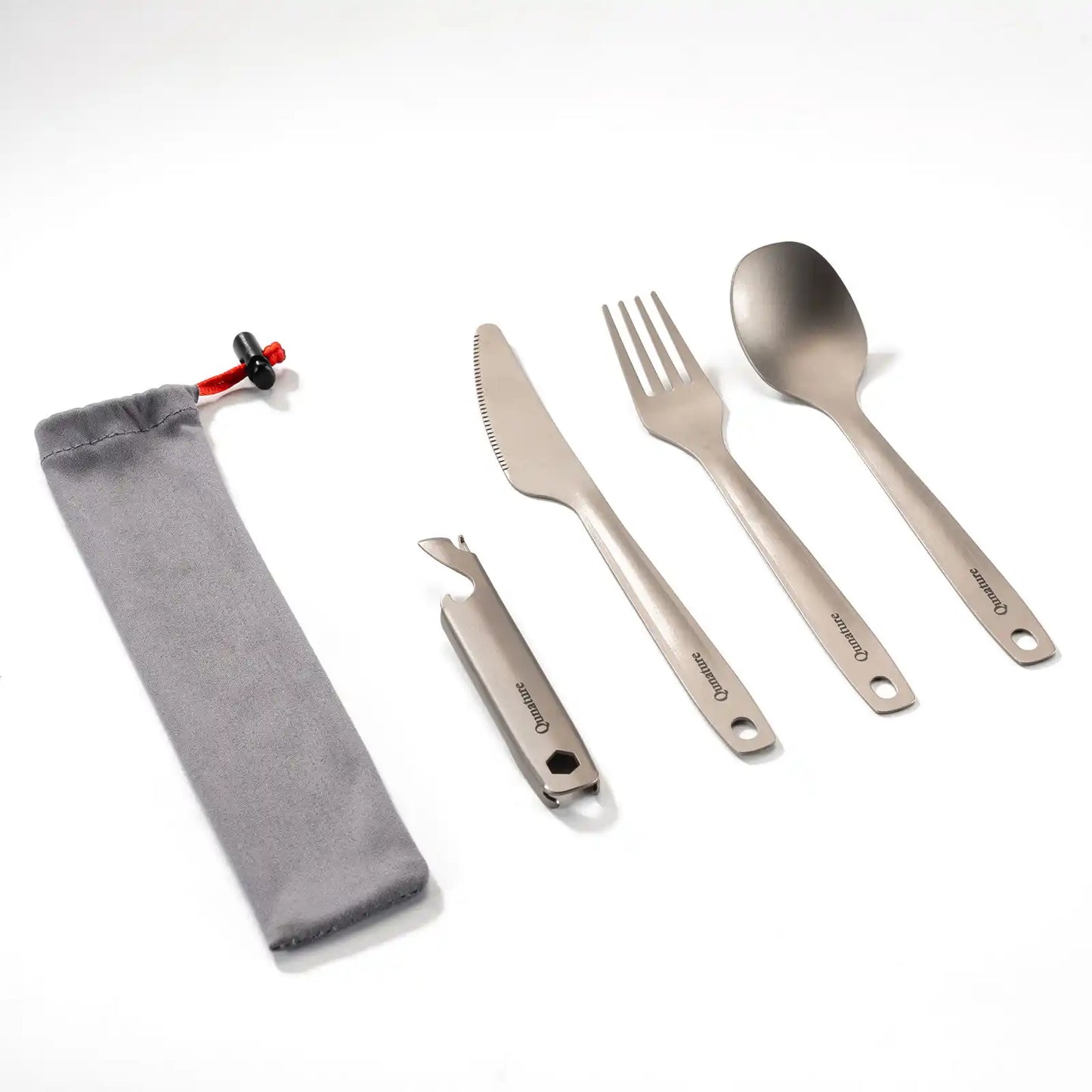 titan essbesteck set mit messer gabel loeffel multifunktionswerkzeug und grauer aufbewahrungstasche