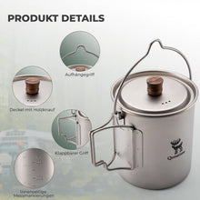 qunature titanium mug with wooden lid and foldable handle