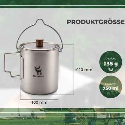 titanium mug product size: 135g weight, 750ml capacity, 100x110mm dimensions