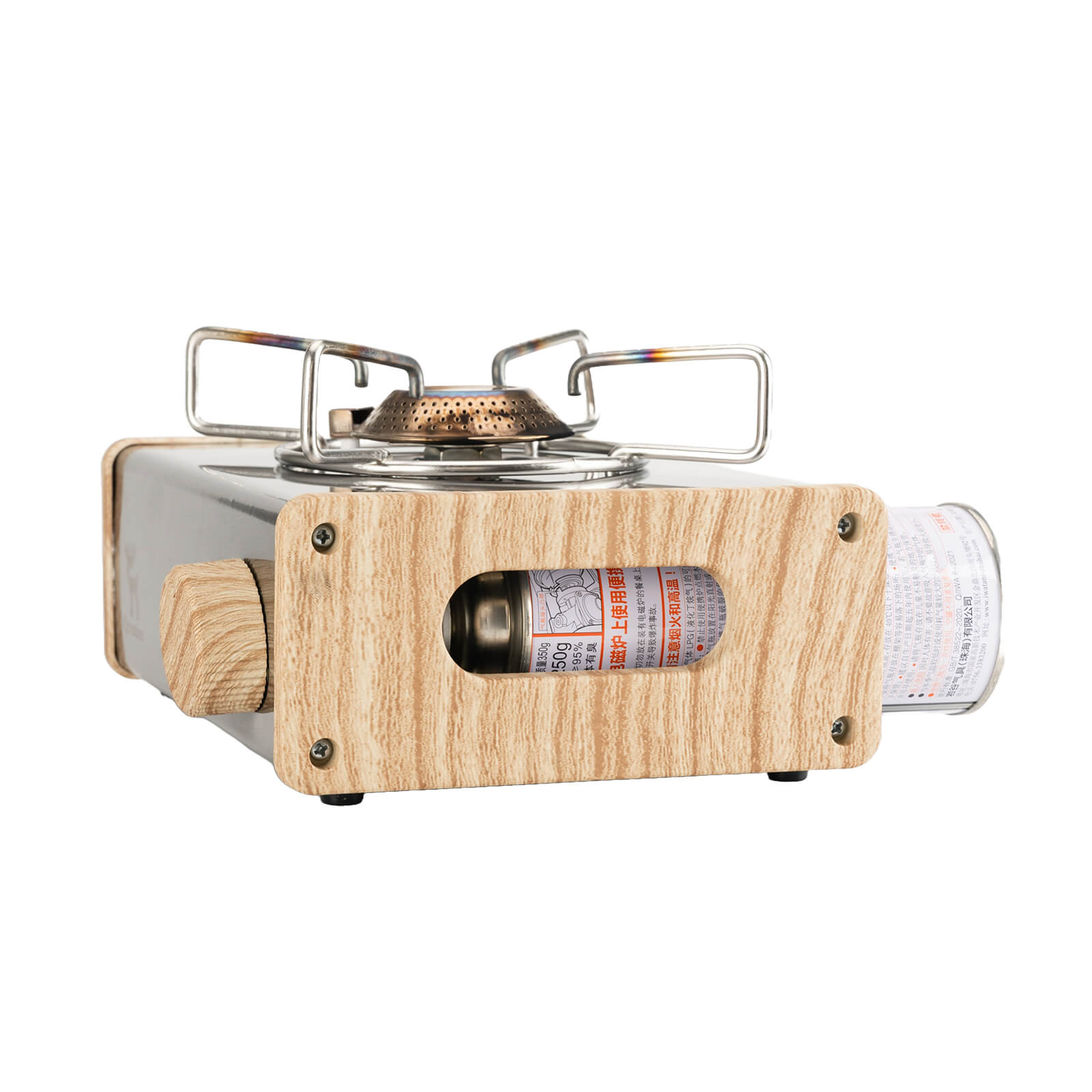 gaskocher mit sichtfenster und eingelegter gaskartusche