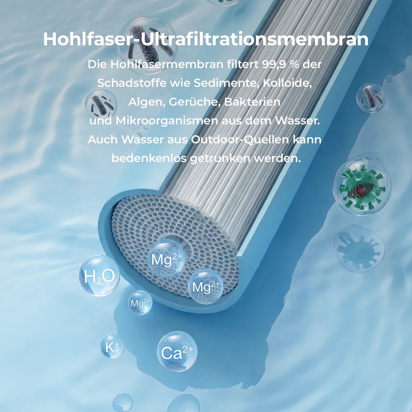nahaufnahme der hohlfasermembran im wasserfilter