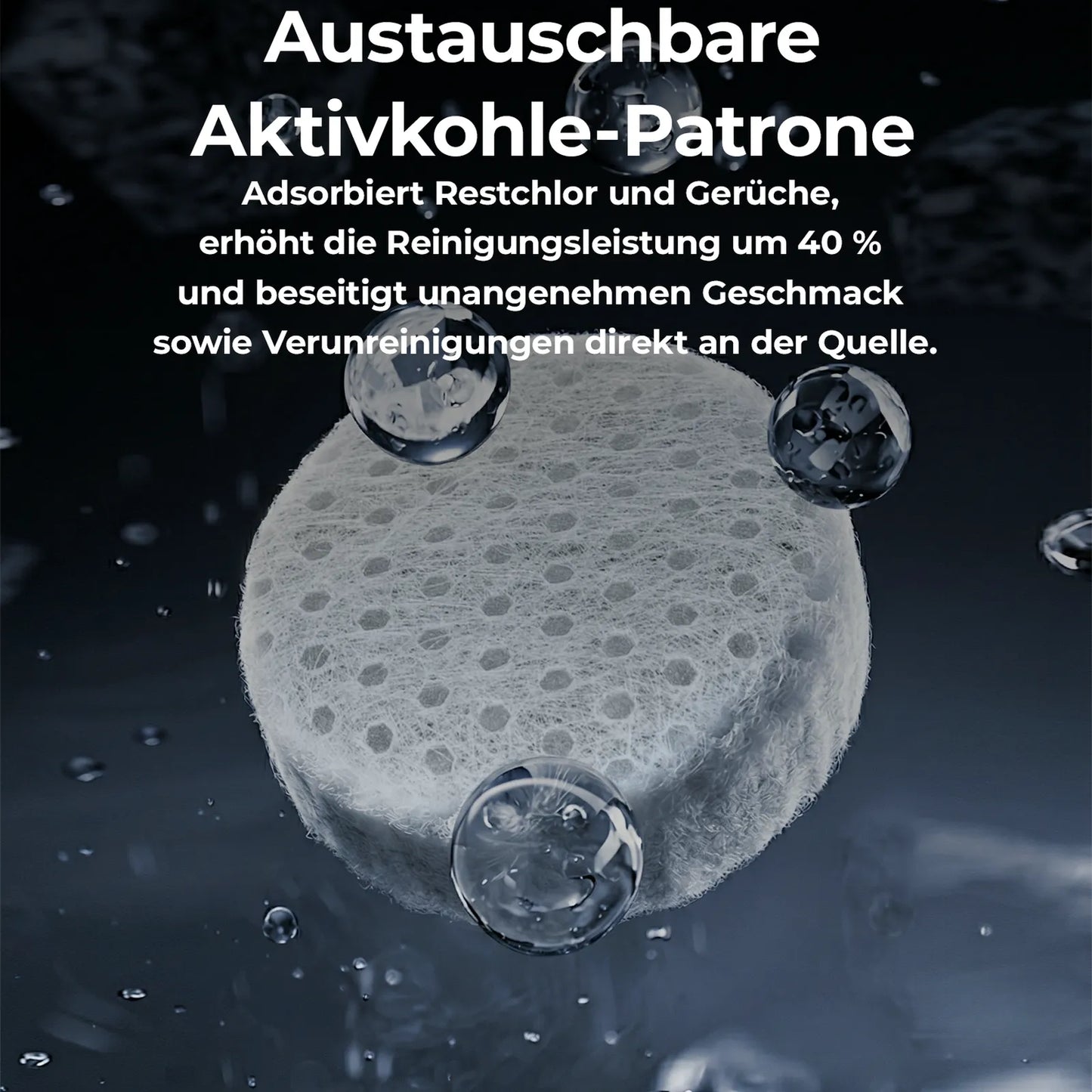 aktivkohle-patrone im filter mit wassertropfen