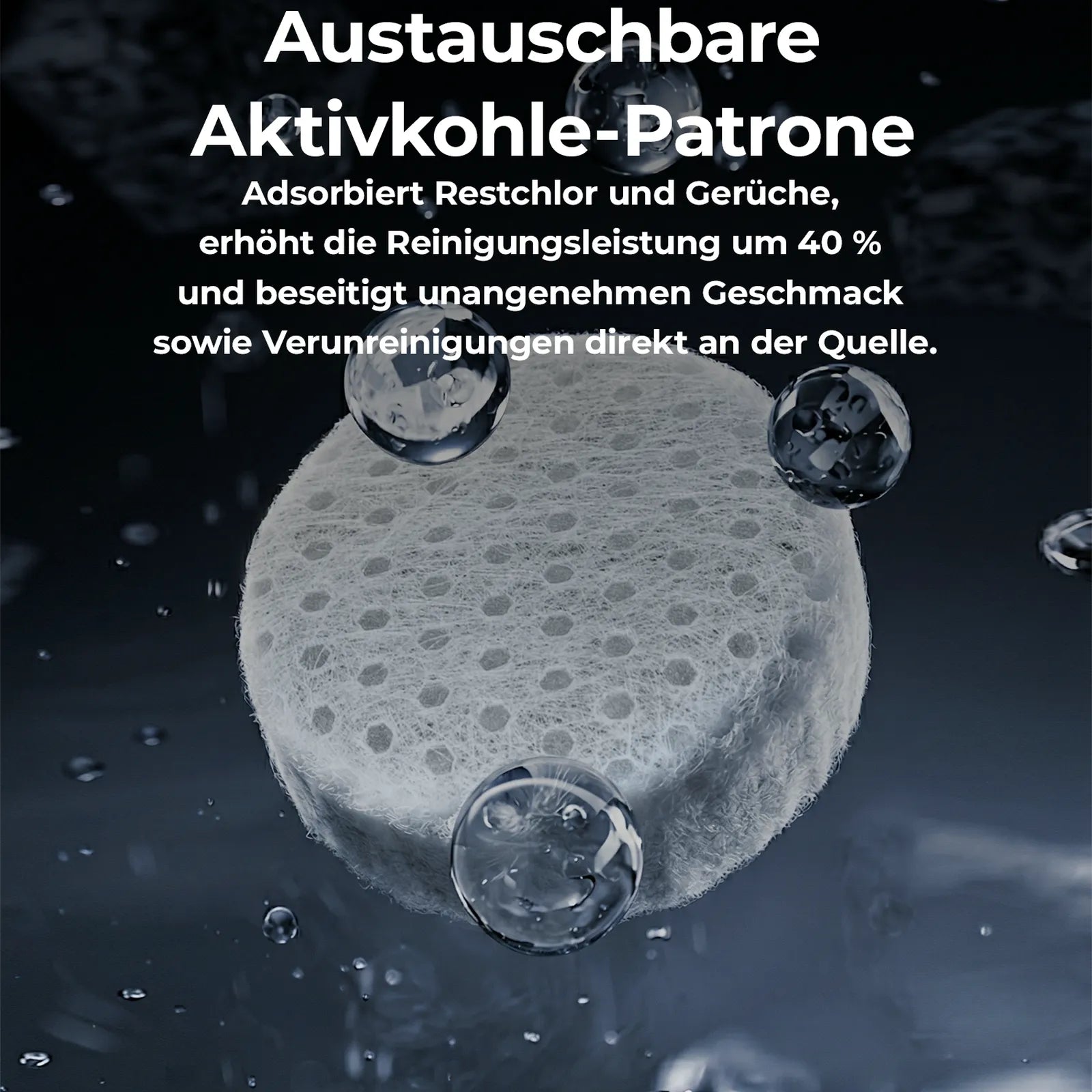 aktivkohle-patrone im filter mit wassertropfen