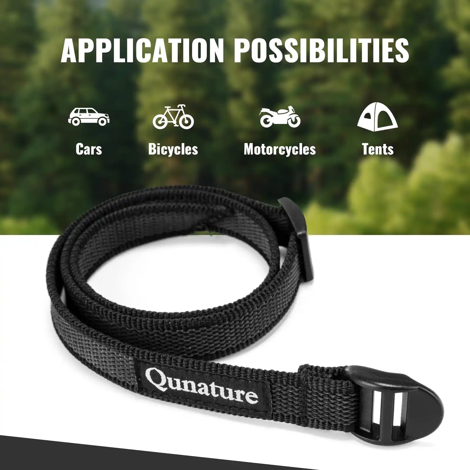 spannriemen mit application possibilities symbolen fuer auto fahrrad motorrad und zelt
