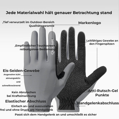 graue handschuhe mit deutscher beschriftung aller funktionsbereiche