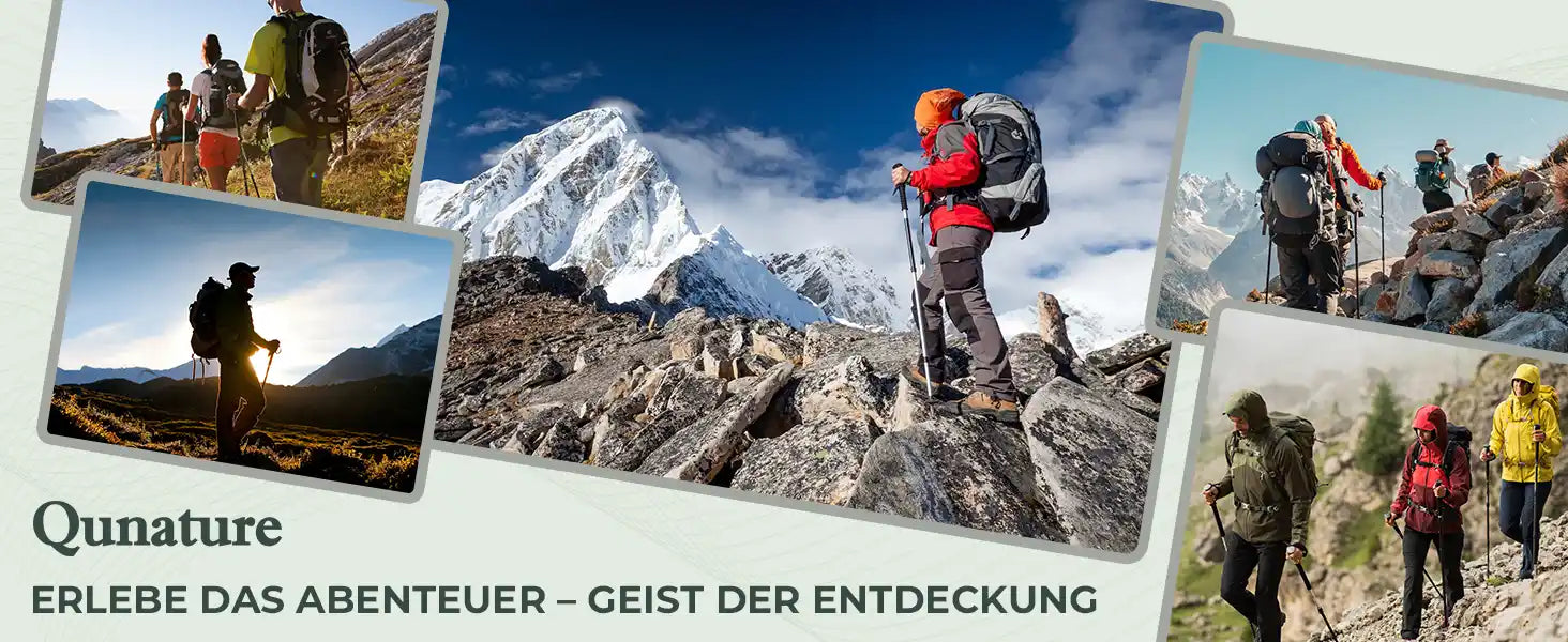 Verschiedene einsatzszenarien der wanderstoecke im gebirge und auf wanderwegen