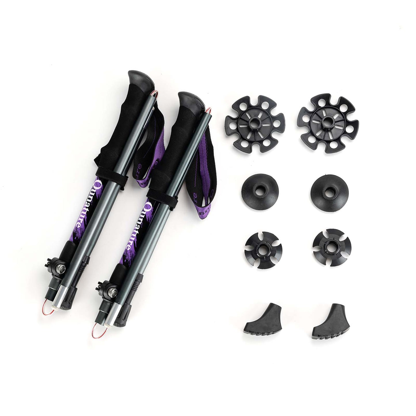 wanderstöcke mit verschiedenen aufsätzen und zubehör