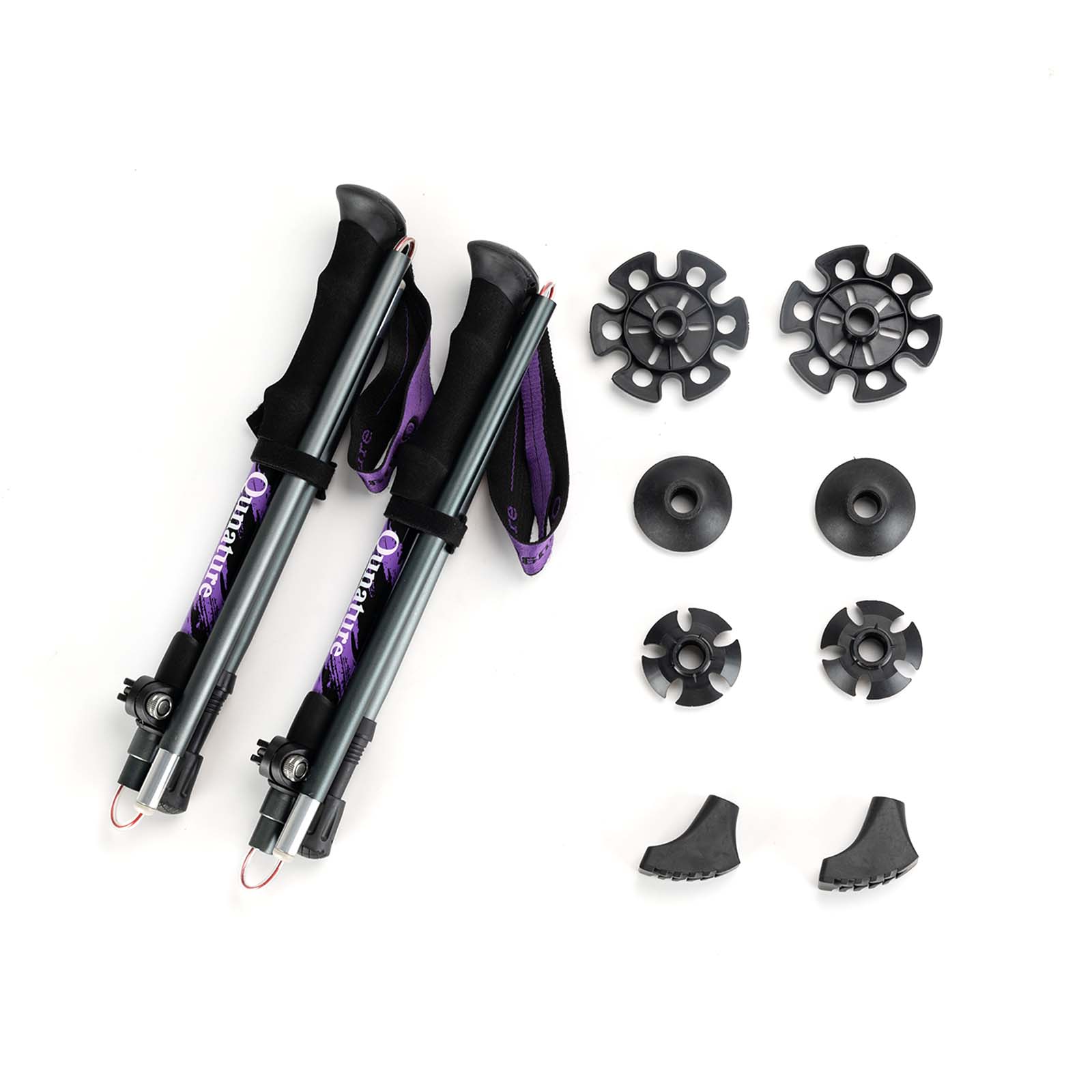 wanderstöcke mit verschiedenen aufsätzen und zubehör